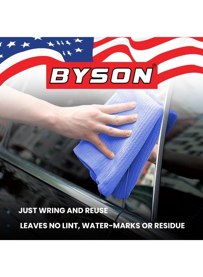 BYSON Chamois Cleaning Cloth, Super Absorbent Car Drying Towel, Reusable Synthetic Leather Wash Cloth, Quick Dry Microfiber Car Care Towel for Auto Glass Interior Exterior Cleaning (Blue) - Image 3