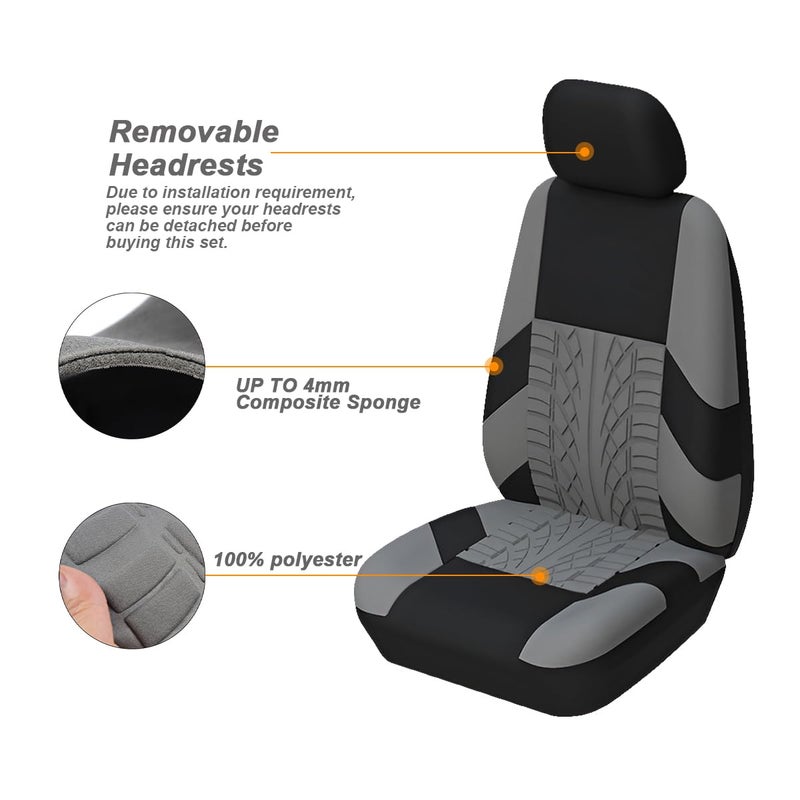 BESULEN Front Car Seat Covers, 2 Pcs Polyester Bucket Seat Protectors, Soft and Breathable, Premium Sporty Automotive Seat Cushions, Auto Interior Accessories for Most Cars, SUV (Gray) - Image 2