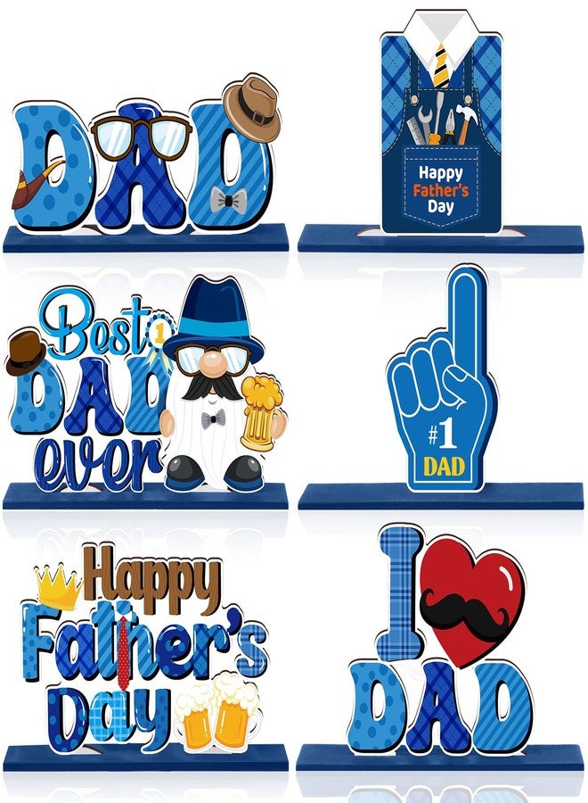 DoubleFill مجموعة دبل فيل من 6 قطع لتزيين طاولة عيد الأب، تتضمن لافتات خشبية لعيد الأب مع قاعدة، وتماثيل قزم وقلوب، وبدلات وربطات عنق، وعبارات "أفضل أب على الإطلاق"، و"أحب أبي"، وهي مثالية للمطبخ أو كهدية لحفلة عيد ميلاد الأب. - Image 1