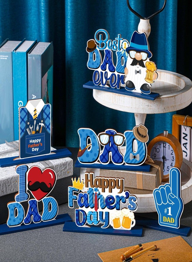 DoubleFill مجموعة دبل فيل من 6 قطع لتزيين طاولة عيد الأب، تتضمن لافتات خشبية لعيد الأب مع قاعدة، وتماثيل قزم وقلوب، وبدلات وربطات عنق، وعبارات "أفضل أب على الإطلاق"، و"أحب أبي"، وهي مثالية للمطبخ أو كهدية لحفلة عيد ميلاد الأب. - Image 2