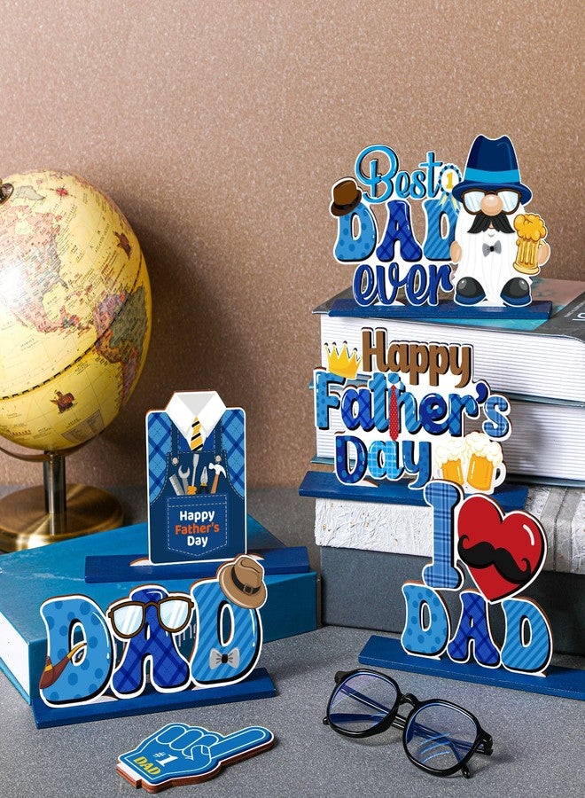 DoubleFill مجموعة دبل فيل من 6 قطع لتزيين طاولة عيد الأب، تتضمن لافتات خشبية لعيد الأب مع قاعدة، وتماثيل قزم وقلوب، وبدلات وربطات عنق، وعبارات "أفضل أب على الإطلاق"، و"أحب أبي"، وهي مثالية للمطبخ أو كهدية لحفلة عيد ميلاد الأب. - Image 5