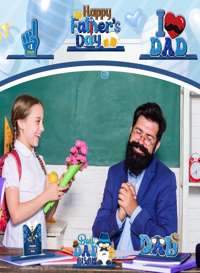 DoubleFill مجموعة دبل فيل من 6 قطع لتزيين طاولة عيد الأب، تتضمن لافتات خشبية لعيد الأب مع قاعدة، وتماثيل قزم وقلوب، وبدلات وربطات عنق، وعبارات "أفضل أب على الإطلاق"، و"أحب أبي"، وهي مثالية للمطبخ أو كهدية لحفلة عيد ميلاد الأب. - Image 4