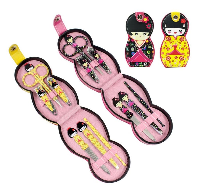 ViNishq Adorable Doll Pattern Manicure Pedicure Set For Women Men Stainless Steel Grooming Kit With Leather Pouch TravelFriendly Nail Care Set Professional SelfCare Tool Case Set Of 6 - Image 1