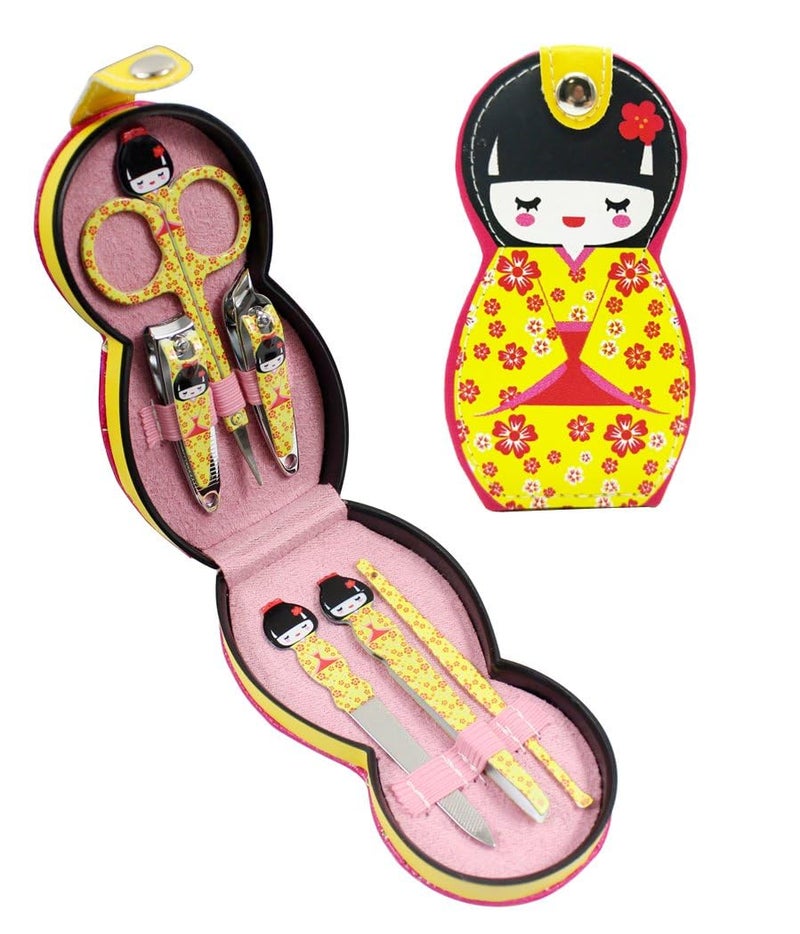 ViNishq Adorable Doll Pattern Manicure Pedicure Set For Women Men Stainless Steel Grooming Kit With Leather Pouch TravelFriendly Nail Care Set Professional SelfCare Tool Case Set Of 6 - Image 3