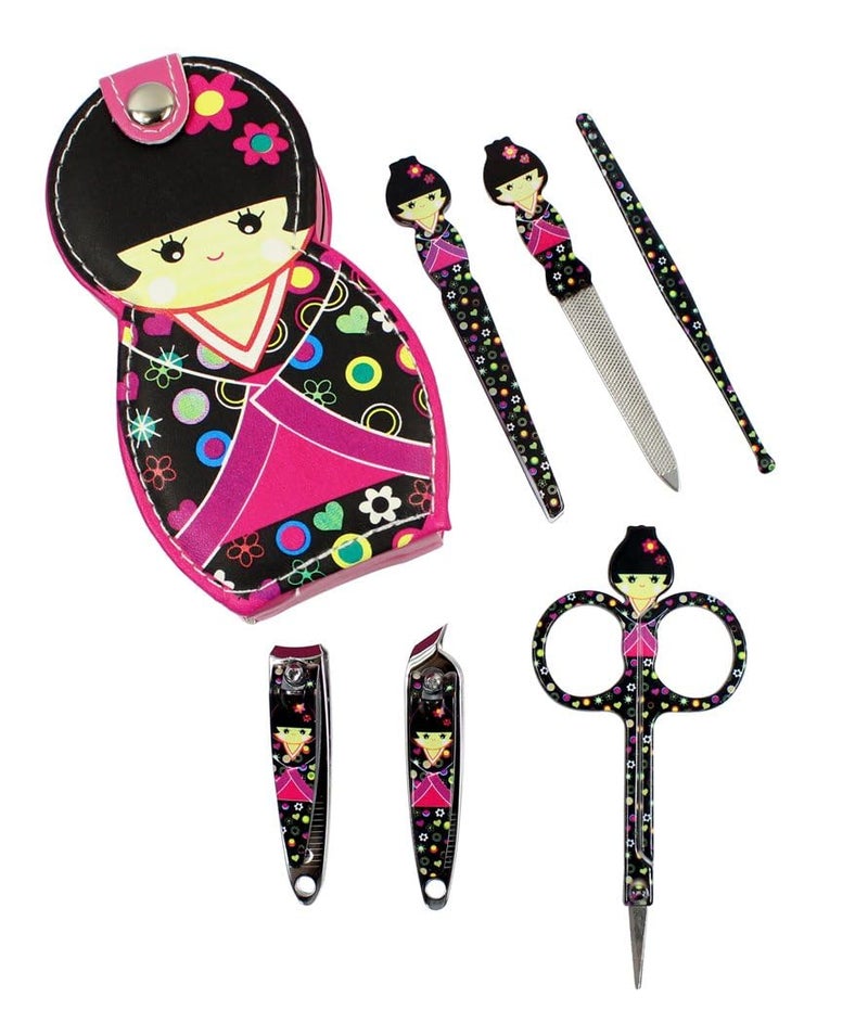 ViNishq Adorable Doll Pattern Manicure Pedicure Set For Women Men Stainless Steel Grooming Kit With Leather Pouch TravelFriendly Nail Care Set Professional SelfCare Tool Case Set Of 6 - Image 4