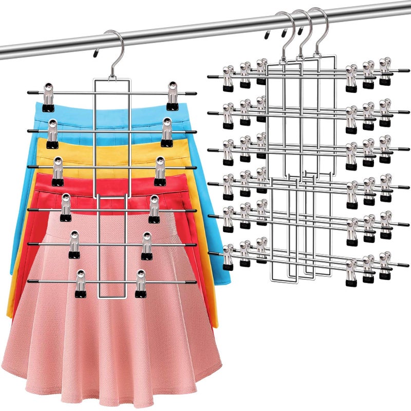 SHUKEEKA 3 Pack Pants-Hangers-Space-Saving,6 Tier-Closet-Organizers-and-Storage Skirt Hangers with Clips,Closet-Organizer-Clothes-Organization-and-Storage Jeans Scarf Hangers,College-Dorm-Room-Essentials Decor - Image 1