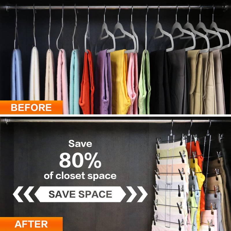 SHUKEEKA 3 Pack Pants-Hangers-Space-Saving,6 Tier-Closet-Organizers-and-Storage Skirt Hangers with Clips,Closet-Organizer-Clothes-Organization-and-Storage Jeans Scarf Hangers,College-Dorm-Room-Essentials Decor - Image 2