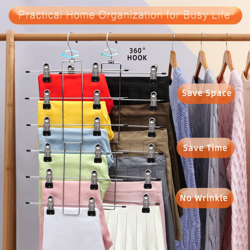 SHUKEEKA 3 Pack Pants-Hangers-Space-Saving,6 Tier-Closet-Organizers-and-Storage Skirt Hangers with Clips,Closet-Organizer-Clothes-Organization-and-Storage Jeans Scarf Hangers,College-Dorm-Room-Essentials Decor - Image 4