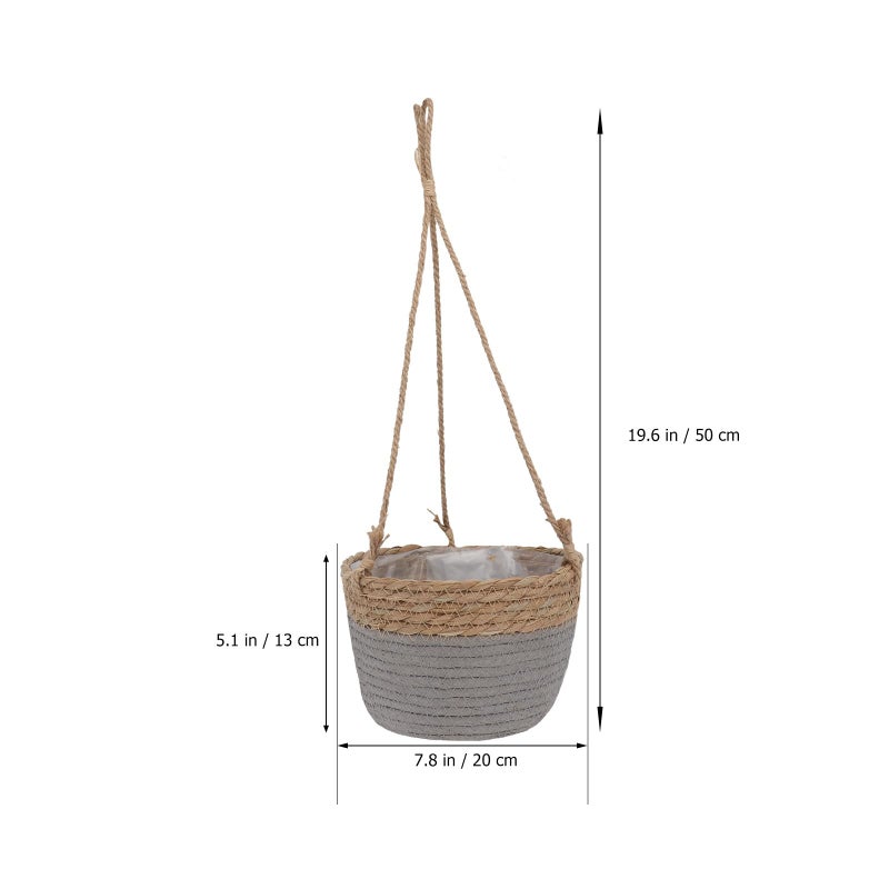 Gray Jute Rope Woven Hanging Planter Basket Handwoven For Indoor Outdoor Plants - Image 3