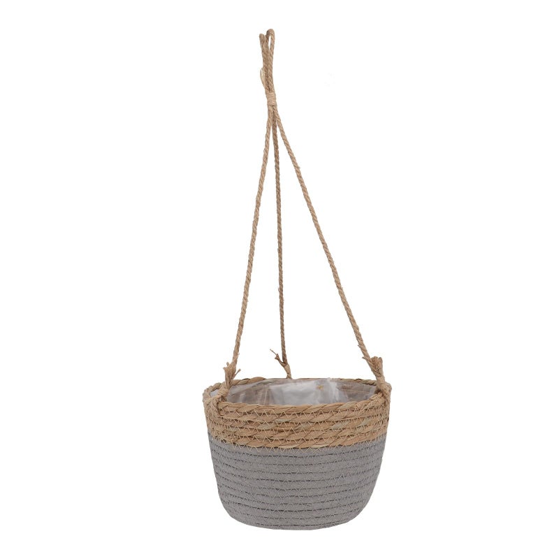Gray Jute Rope Woven Hanging Planter Basket Handwoven For Indoor Outdoor Plants - Image 2