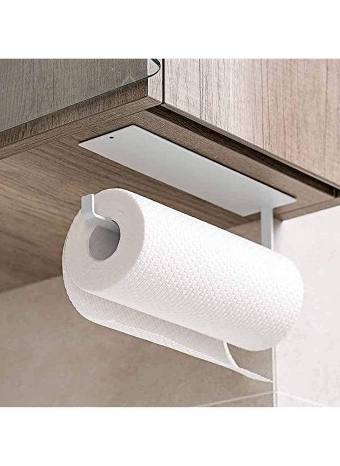 Generic - Self-Adhesive Paper Towel Holder Under Cabinet Towel Rack Wall Mounted Metal Roll Paper Holder for Kitchen and Bathroom, White - Image 1