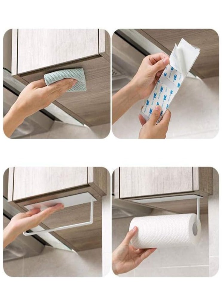 Generic - Self-Adhesive Paper Towel Holder Under Cabinet Towel Rack Wall Mounted Metal Roll Paper Holder for Kitchen and Bathroom, White - Image 1