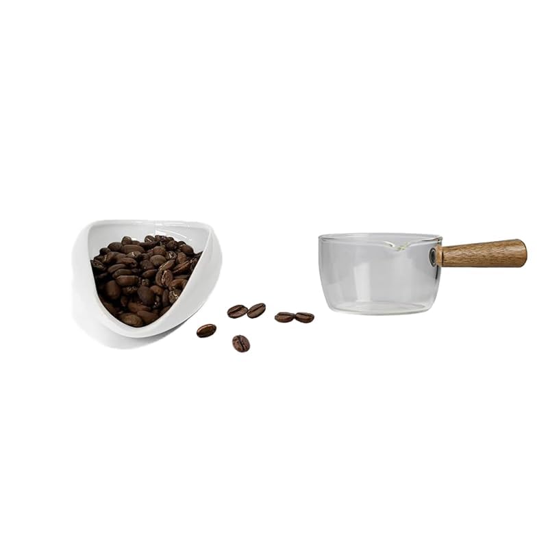 HSHQING White Coffee Bean Dosing Cup - 100ML Mini Espresso Cup with Wooden Handles, Thickened Glass, Ceramic Dosing Vessel, Coffee Bar Accessories - Image 2
