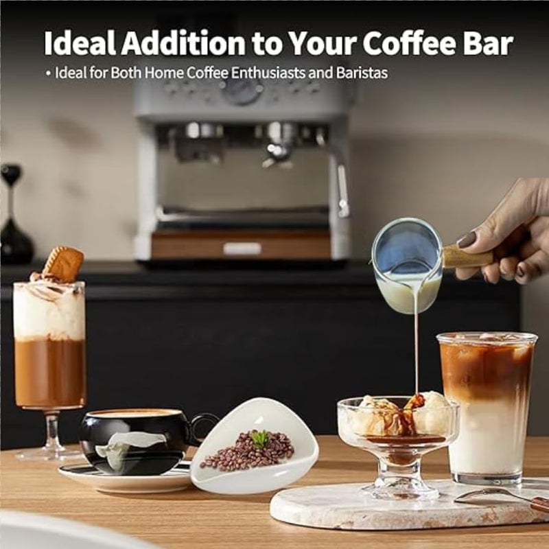 HSHQING White Coffee Bean Dosing Cup - 100ML Mini Espresso Cup with Wooden Handles, Thickened Glass, Ceramic Dosing Vessel, Coffee Bar Accessories - Image 5