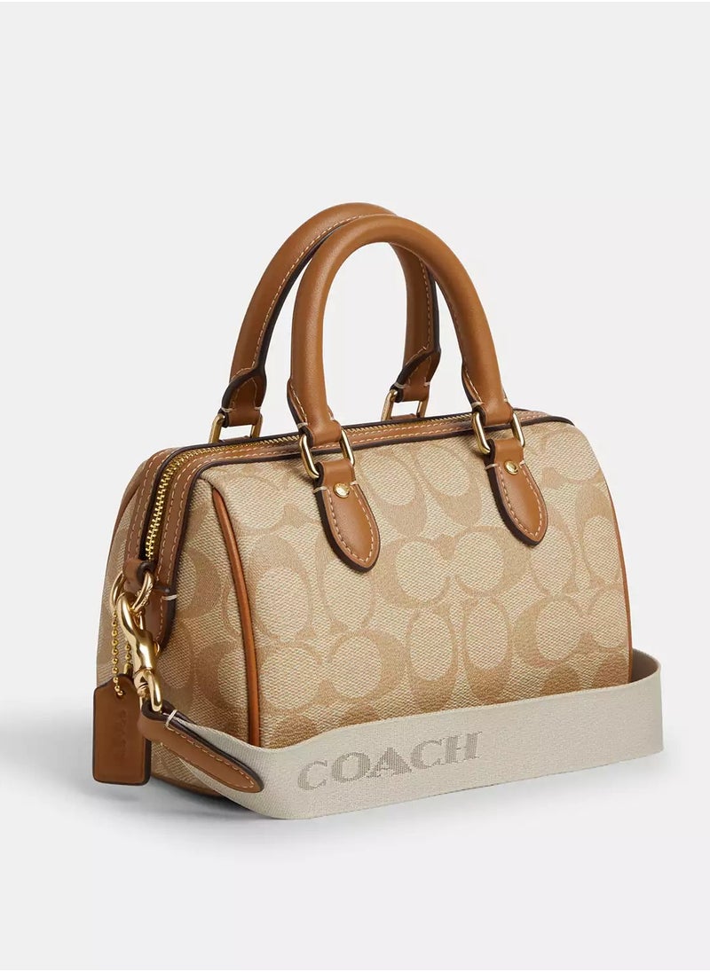 coachoutlet Coach Rowan Satchel Bag In Signature Canvas, Women's Tote Bag, Women's Shoulder Bag, Women's Hand Bag, Women's Travel Bag, Beige-White  - Image 2