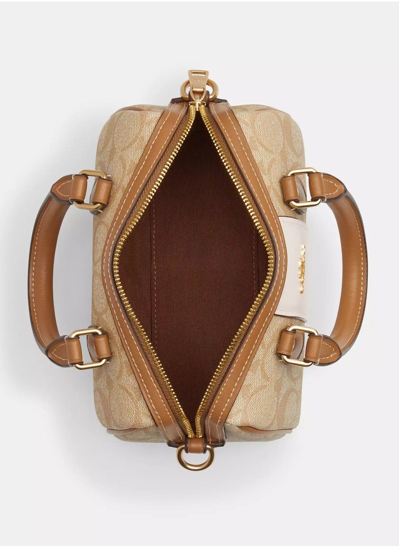 coachoutlet Coach Rowan Satchel Bag In Signature Canvas, Women's Tote Bag, Women's Shoulder Bag, Women's Hand Bag, Women's Travel Bag, Beige-White  - Image 3