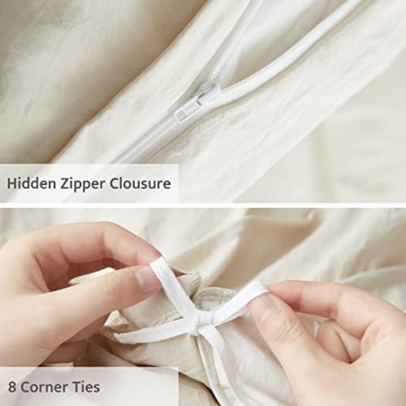 Beige Duvet Cover Queen Size - Pleated Queen Duvet Cover, 3PCS Soft and Breathable Textured Bedding Set with Zipper Closure Beige, 90"x90 - Image 4