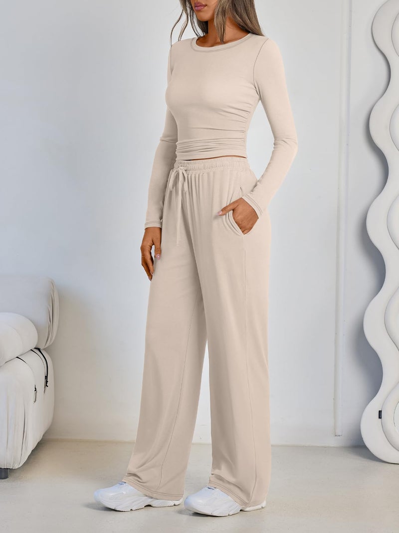 LILLUSORY Lounge Sets for Women Two 2 Piece matching Loungewear Sets Women Winter Clothing 2026 Fall Fashion Travel Airport Outfits Sweatsuits Casual Cute Clothes Beige L - Image 3