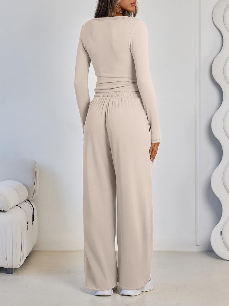 LILLUSORY Lounge Sets for Women Two 2 Piece matching Loungewear Sets Women Winter Clothing 2026 Fall Fashion Travel Airport Outfits Sweatsuits Casual Cute Clothes Beige L - Image 4