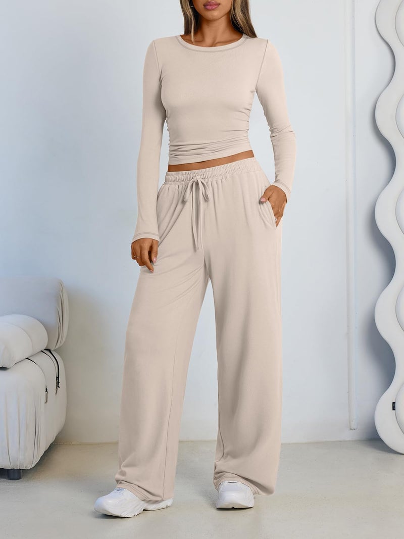LILLUSORY Lounge Sets for Women Two 2 Piece matching Loungewear Sets Women Winter Clothing 2026 Fall Fashion Travel Airport Outfits Sweatsuits Casual Cute Clothes Beige L - Image 2