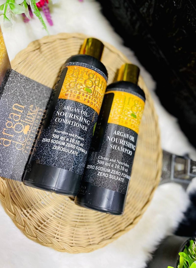 أرغان ديلوكس مجموعة الأرجان ديلوكس – العناية الكاملة بالشعر  الشامبو500 مل  والبلسم 500مل  بزيت الأرجان الأصلي | ترطيب، علاج، تكثيف ولمعان طبيعي - Image 5