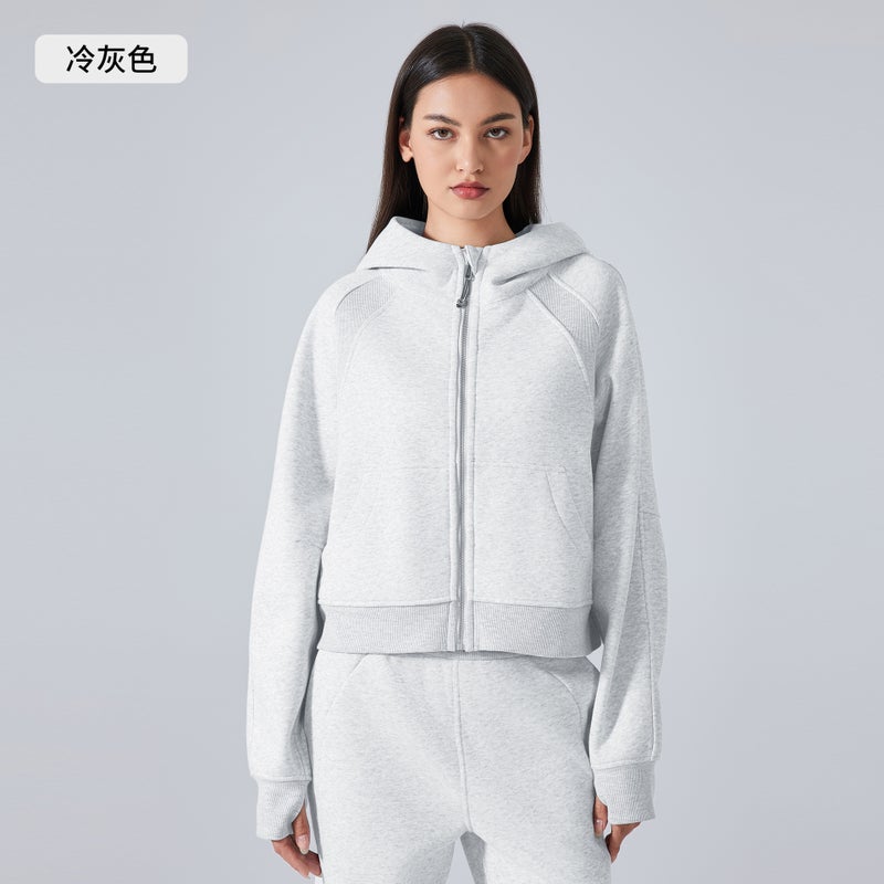 Generic Velvet Hoodie Jacket Womens Casual Sportswear Cool gray 