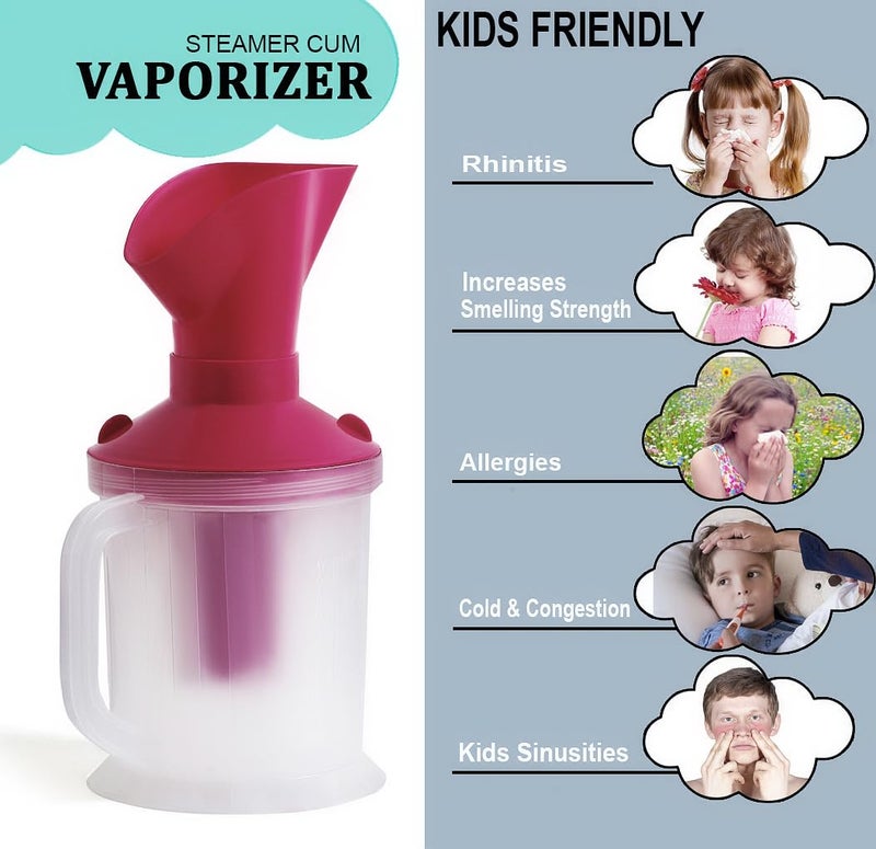 DPCP 3-in-1 Vaporizer | Steam Inhaler | Ideal for Cold, Cough & Sinus Relief | Portable and Easy to Use | Suitable for Kids & Adults | Pink | Facial Steamer - Image 4
