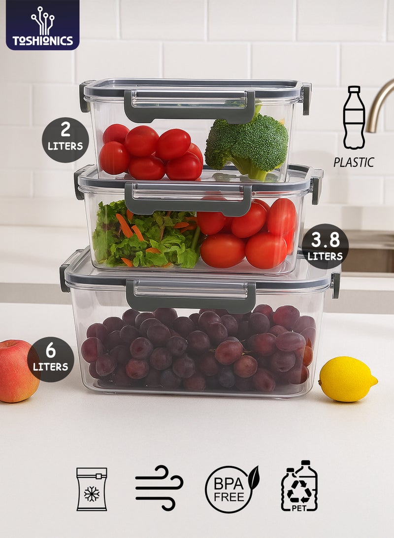توشيونيكس مجموعة من 3 صناديق تخزين طعام محكمة الإغلاق عالية الجودة من اليابان، خالية من مادة BPA، مانعة للتسرب، قابلة للتكديس، موفرة للمساحة، للفاكهة والخضروات وتحضير الوجبات T114606 - Image 1