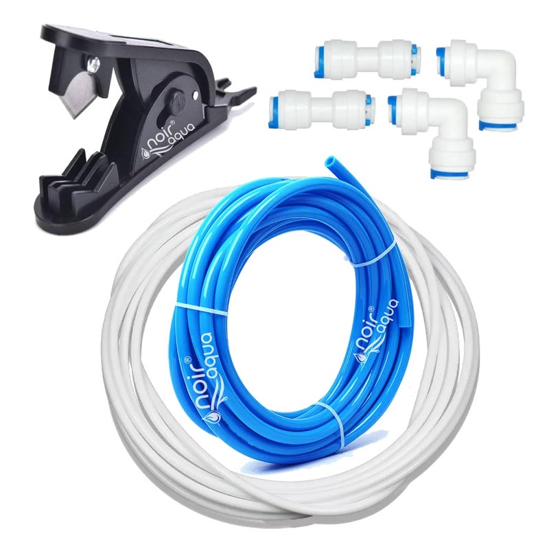 Noir Aqua نوار أكوا منقي مياه RO أنبوب فيرجن RO 5 متر أبيض 5 متر أزرق 14 بوصة حجم QC كوع مستقيم موصل 1 قاطع أنابيب 14 بوصة - Image 1