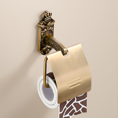 Plantex Antique Aluminum Toilet Paper Holder/Tissue Paper Roll Holder/Toilet Paper Holder Roll Holder for Bathroom Accessories (Brass-Antique) - Image 1
