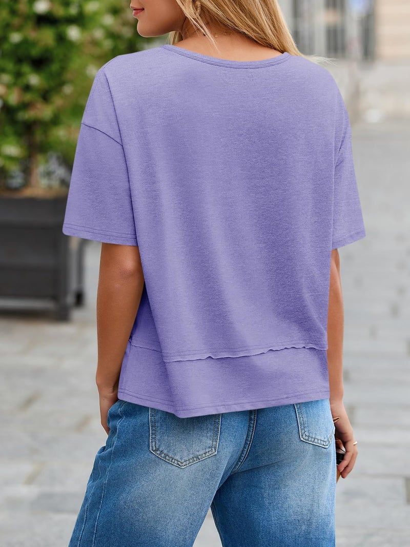 Cicy Bell Womens Summer V Neck T Shirts Casual Short Sleeve Flowy Tops Cute Loose Fit Basic Tees - Image 5