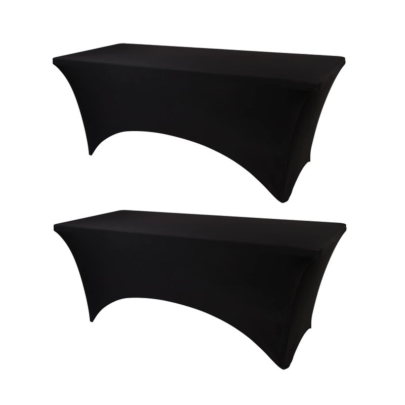 Bddc Table Covers For 8 Foot Tables 2 Pack  Spandex Table Covers 8Ft  Black Table Cloths Rectangle 8Ft For Events  Wedding  Banquets & Parties - Image 1
