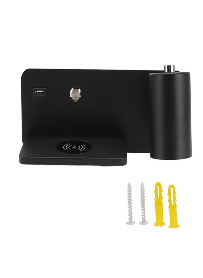 ضوء حائط LED واجهة USB شحن لاسلكي مصباح حائط LED لغرفة المعيشة وغرفة النوم 85‑265V أسود - Image 1