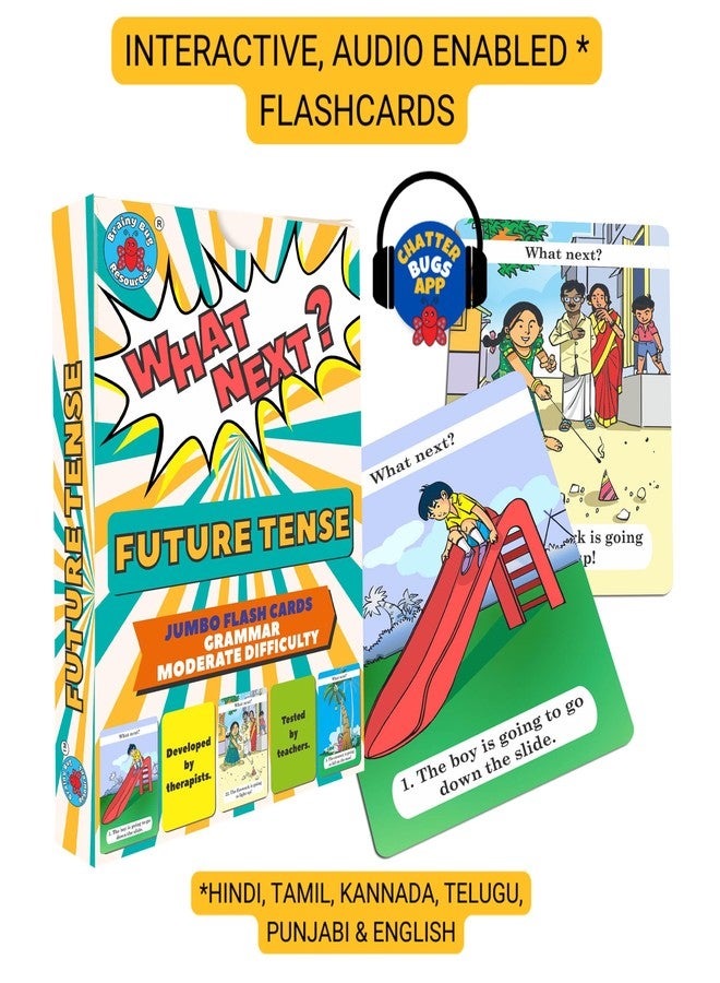 Brainy Bug Resources 120 Flashcards with App-Enabled Audio| Action Words - Past, Present, Future Tense | Audio in Hindi, English, Tamil, Kannada, Telugu, Punjabi | Speak English | Special Needs Kids - Image 2