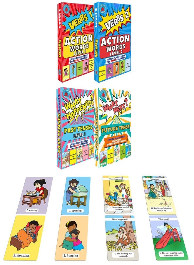 Brainy Bug Resources 120 Flashcards with App-Enabled Audio| Action Words - Past, Present, Future Tense | Audio in Hindi, English, Tamil, Kannada, Telugu, Punjabi | Speak English | Special Needs Kids - Image 1