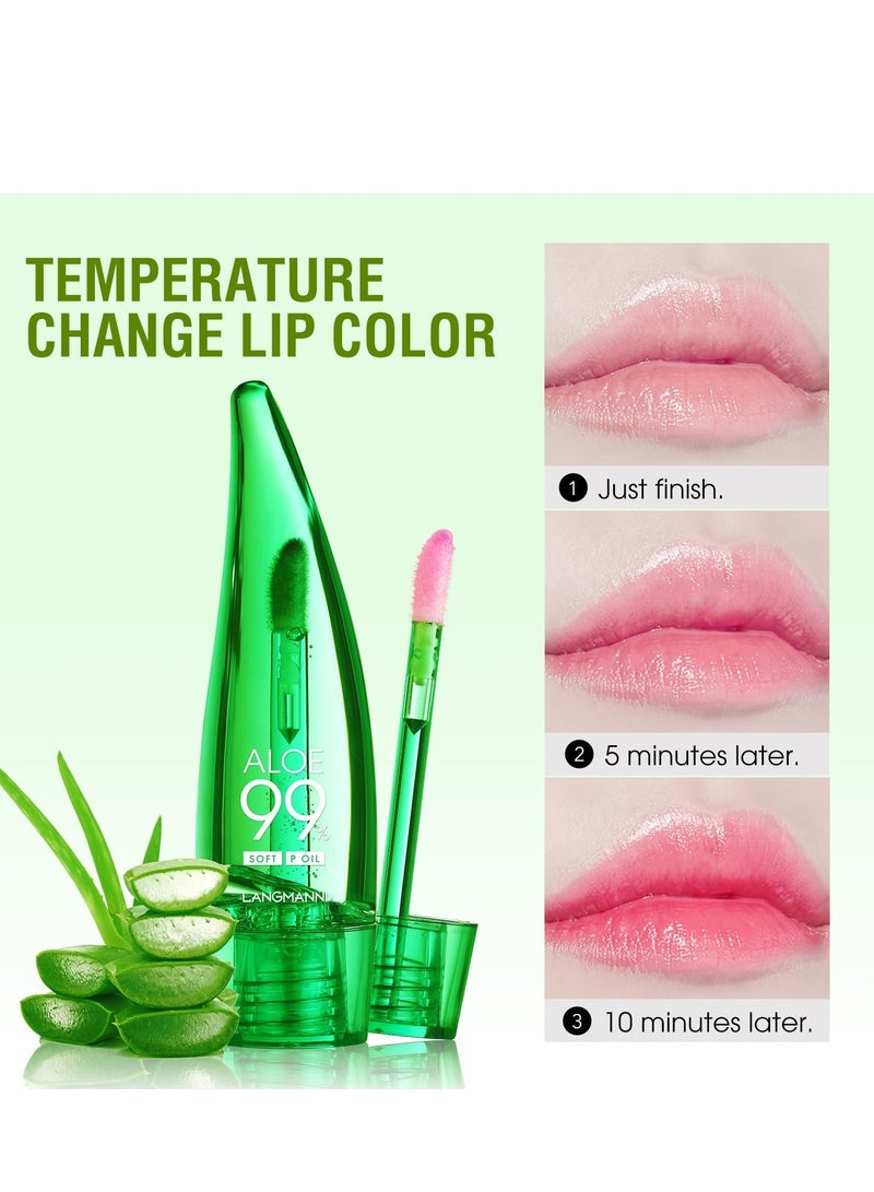 EELHOE Aloe Vera Color Changing Lipstick Lip Oil Tinted, 1 Pcs Pink Magic PH Temperature Color Changing Lip Gloss, Long Lasting Nutritious Lip Balm Moisturizer Plumper Lip Care Lip Gloss - Image 3