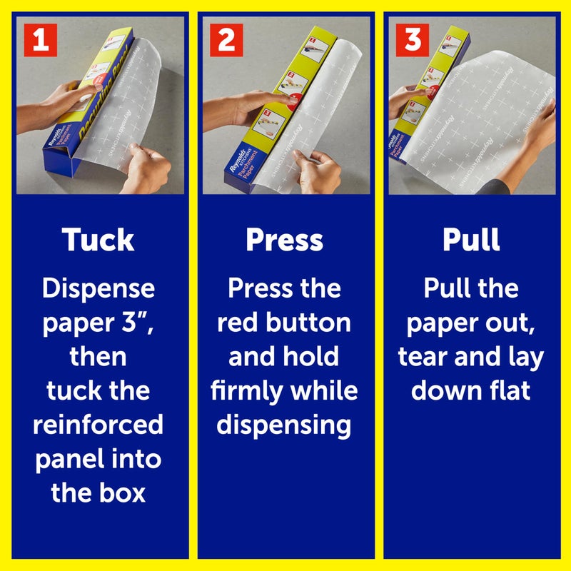 Reynolds Kitchens Stay Flat Parchment Paper Roll, Non Curling Baking Parchment Paper for Baking and Cooking, Oven Safe up to 425 Degrees, 36 Feet x 15 Inches, 45 Total Sq. Ft. - Image 4