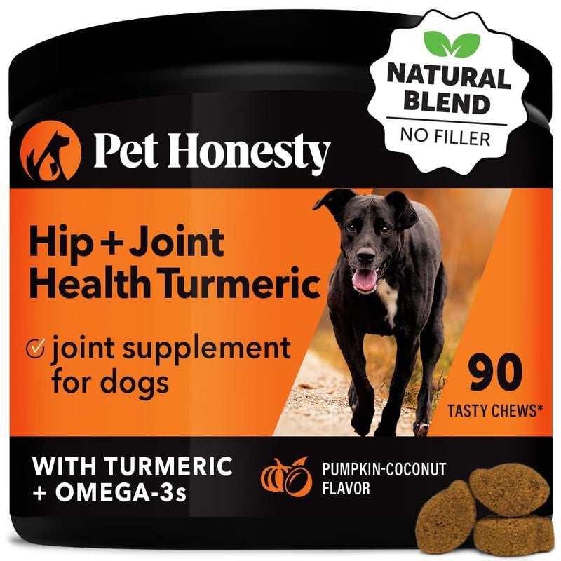 Pet Honesty Hip & Joint Turmeric Health - Joint Supplement for Dogs, Omega-3 Fish Oil, Turmeric to Support Overall Health & Ease Stiffness - Advanced Pet Mobility Support - 90 Ct (Pumpkin) - Image 1