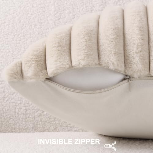 Pallene Faux Fur Plush Throw Pillow Covers 26x26 Set of 2, Luxury Soft Fluffy Striped Decorative Pillow Covers for Sofa, Couch, Living Room, Apricot - Image 3