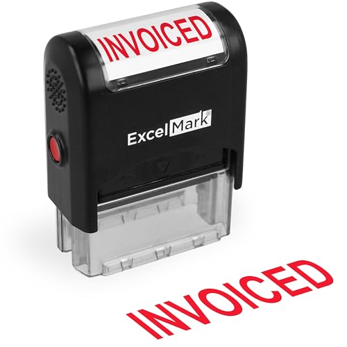 ExcelMark INVOICED Self Inking Rubber Stamp - Red Ink - Image 1