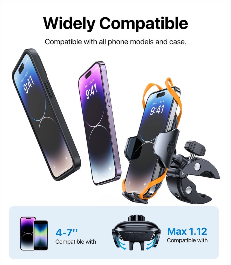 andobil Bike Phone Mount, [Super Stable & Anti Shake] Universal [Sturdy Handlebar Clamp] Motorcycle Bicycle Bike Handlebar Cell Phone Holder Compatible with iPhone 14 13 12 11 Galaxy S23 S22 & All - Image 5