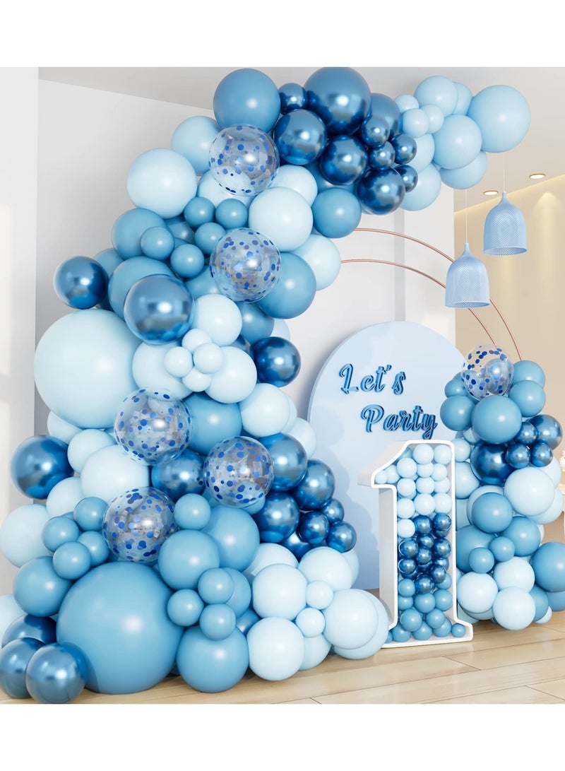 Dusty Blue Balloons Garland Kit,140pcs Metallic Macaron Blue Balloons Garland Arch Kit with Ocean Blue Balloons,Confetti Balloons for Boys Birthday Party Decoration,Baby Shower,Baby Boy Party Backdrop - Image 1