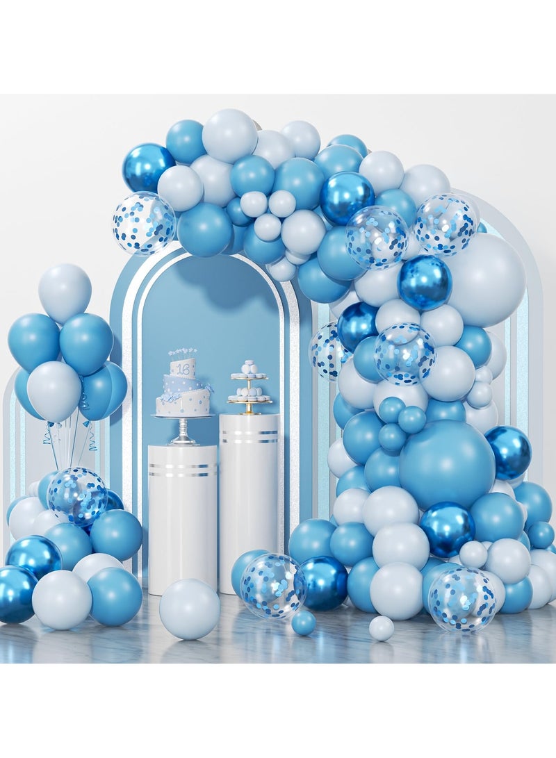 Dusty Blue Balloons Garland Kit,140pcs Metallic Macaron Blue Balloons Garland Arch Kit with Ocean Blue Balloons,Confetti Balloons for Boys Birthday Party Decoration,Baby Shower,Baby Boy Party Backdrop - Image 5