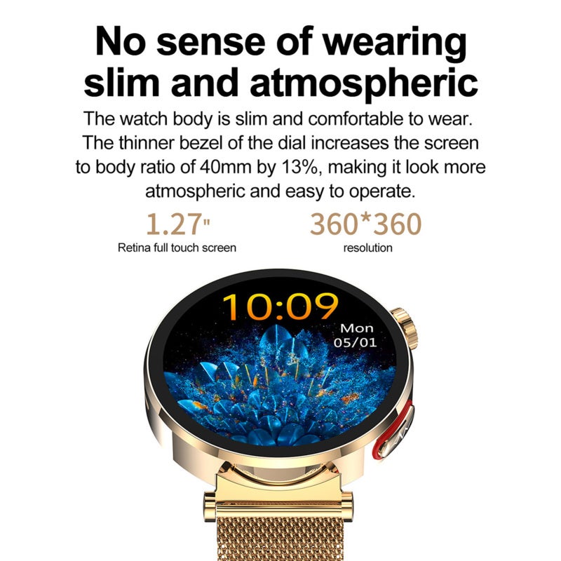 Smartwatch: 1.27-Inch 360*360 Large Screen, 13% Higher Screen-To-Body Ratio, Thin Comfortable Leather Strap - Accurate 8 Major Health Data Monitoring, SOS Emergency Call Function Fitness Tracker for W - Image 5