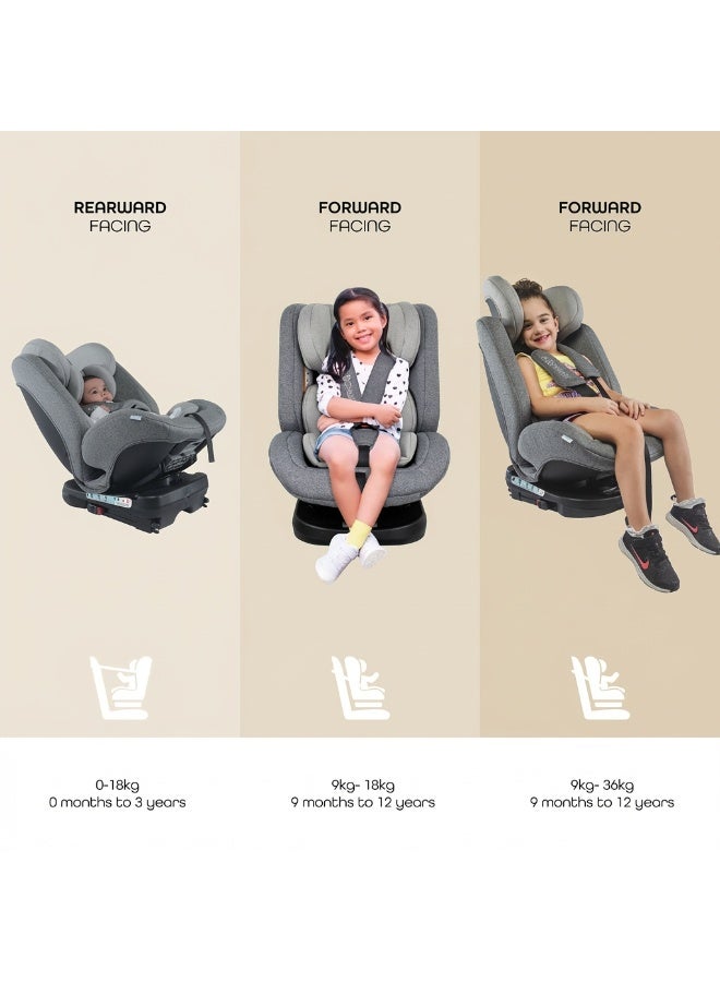 مقعد سيارة للأطفال بتدوير 360° مع نظام ISOFIX – مقعد أمان قابل للتحويل (المجموعة 0+/1/2/3، من 0 إلى 36 كجم، حتى 12 سنة) مع إمالة ومسند رأس قابل للتعديل - Image 5