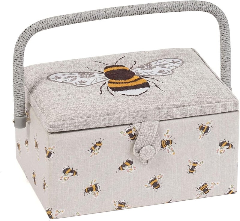 Hobby Gift Sewing Box, Wood/Fabric, Embroidered Bee, Medium - Image 1