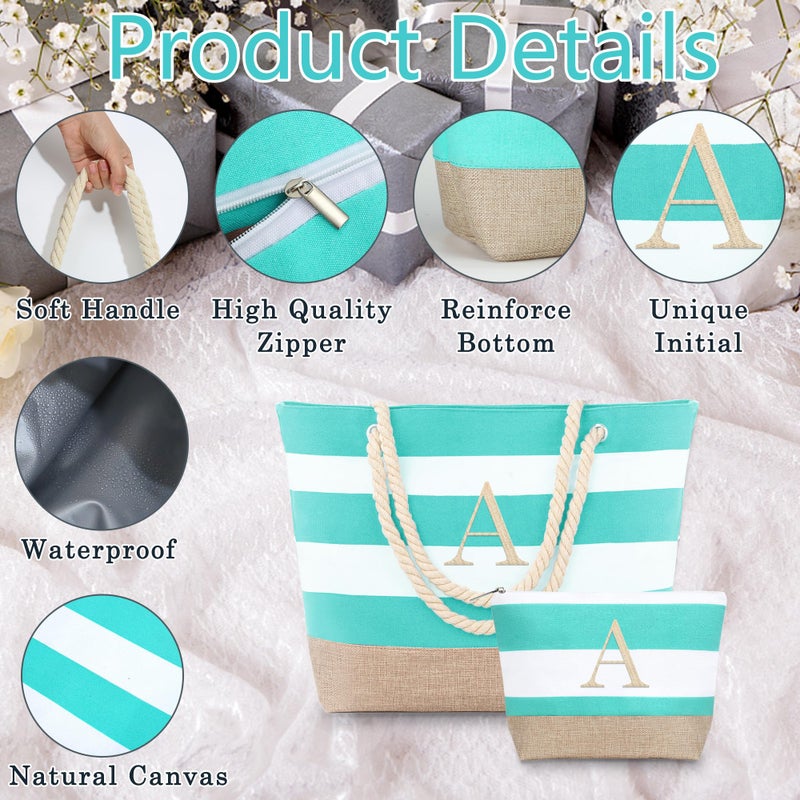 YOOLIFE Gifts for Women - Mothers Day Gifts, Birthday Gift for Women Teacher Bridesmaid Daughter Friend Personalized Beach Bag Initial Beach Tote & Cosmetic Bag M - Image 5