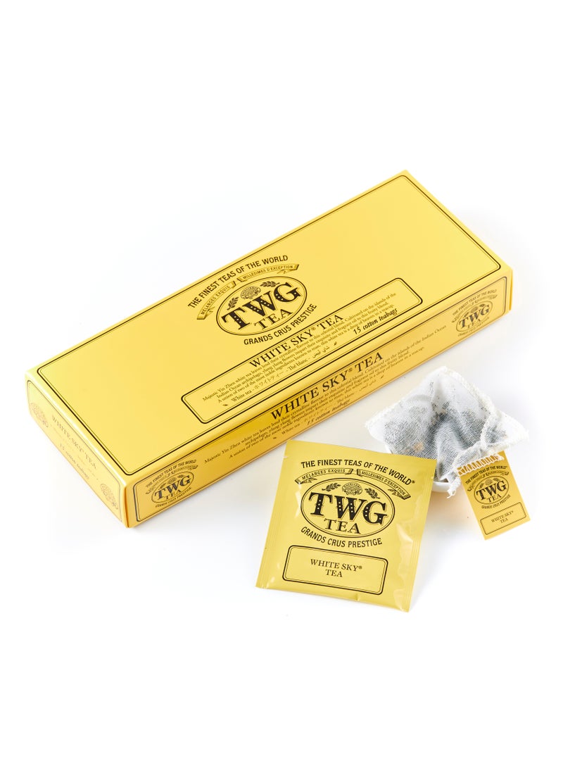 TWG Tea White Sky Tea | White Tea | Ylang Ylang Flowers | 15 Hand Sewn Cotton Teabags | Gift Set - Image 1