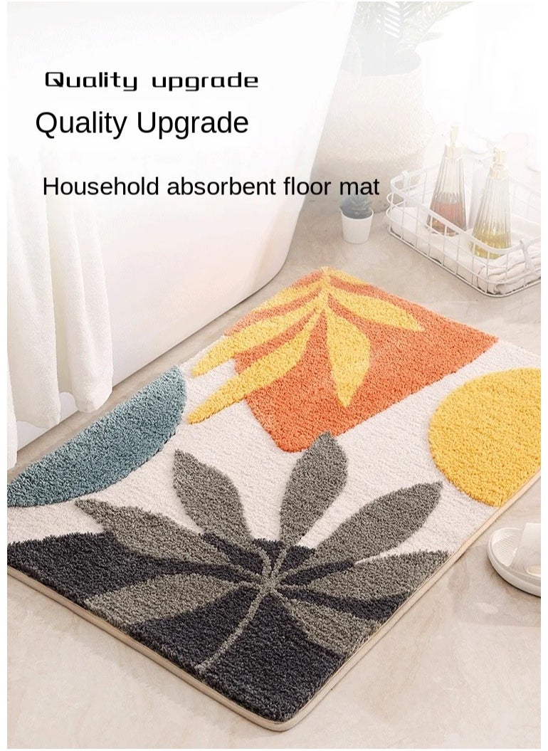 Bluejw - Bath Mat Non-Slip Soft Adorable Boho Floral Bath Rugs Machine Washable Bathtub Mat Water Absorbent Plush Shaggy Carpet Thick Bathroom Kitchen Floor Microfiber Doormat 40x60CM - Image 1