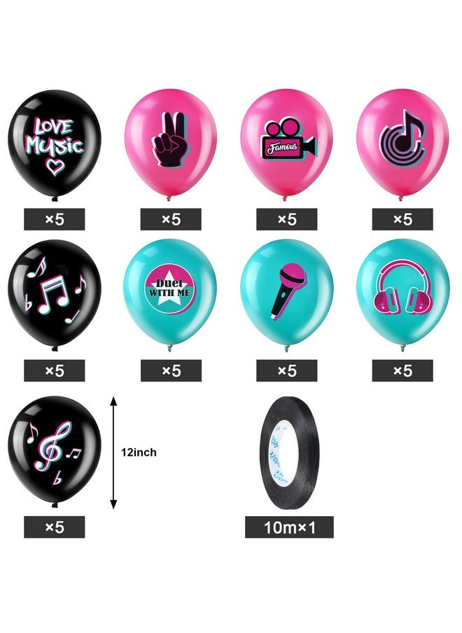 Suilung 45 Pieces 12 Inch Music Themed Party Balloons Music Note Signs Birthday Party Latex Balloons With 1 Roll Ribbon Music Party Supplies For Boys Girls Adults Music Birthday Party Dj Short Video Party  - Image 2
